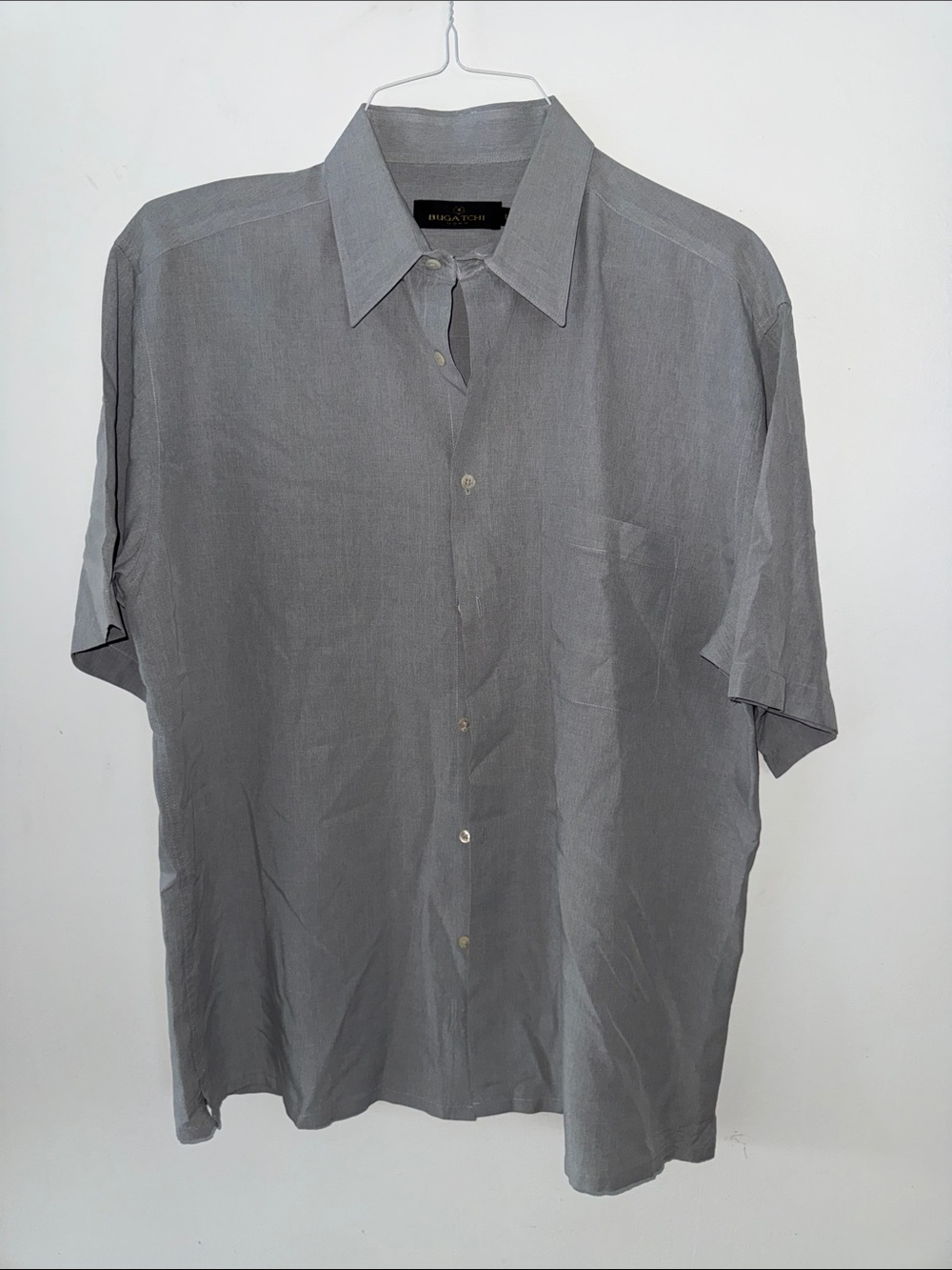 BUGATCHI Mens Short Sleeve Casual Button Down Shirt Grey Size Large
